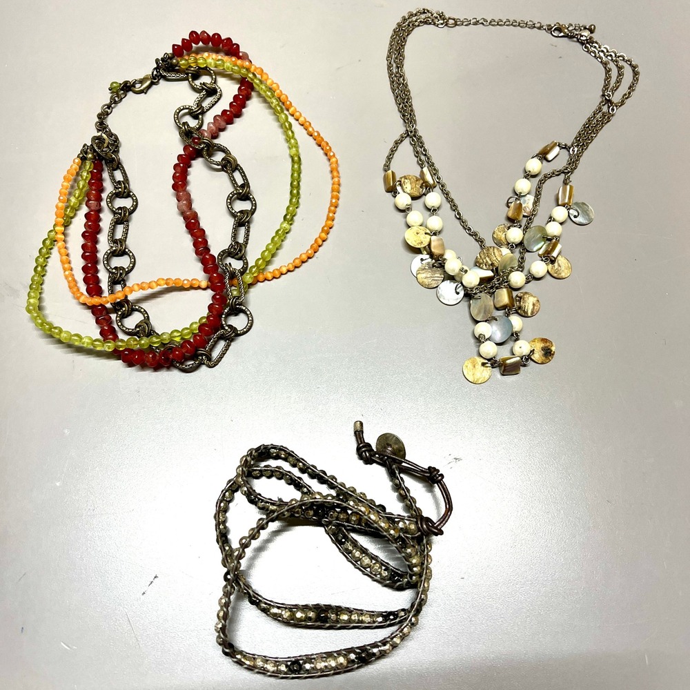 Premier Jewelry Lot Boho Mother of Pearl Necklace Wrap Bracelet 3 Bead Necklace